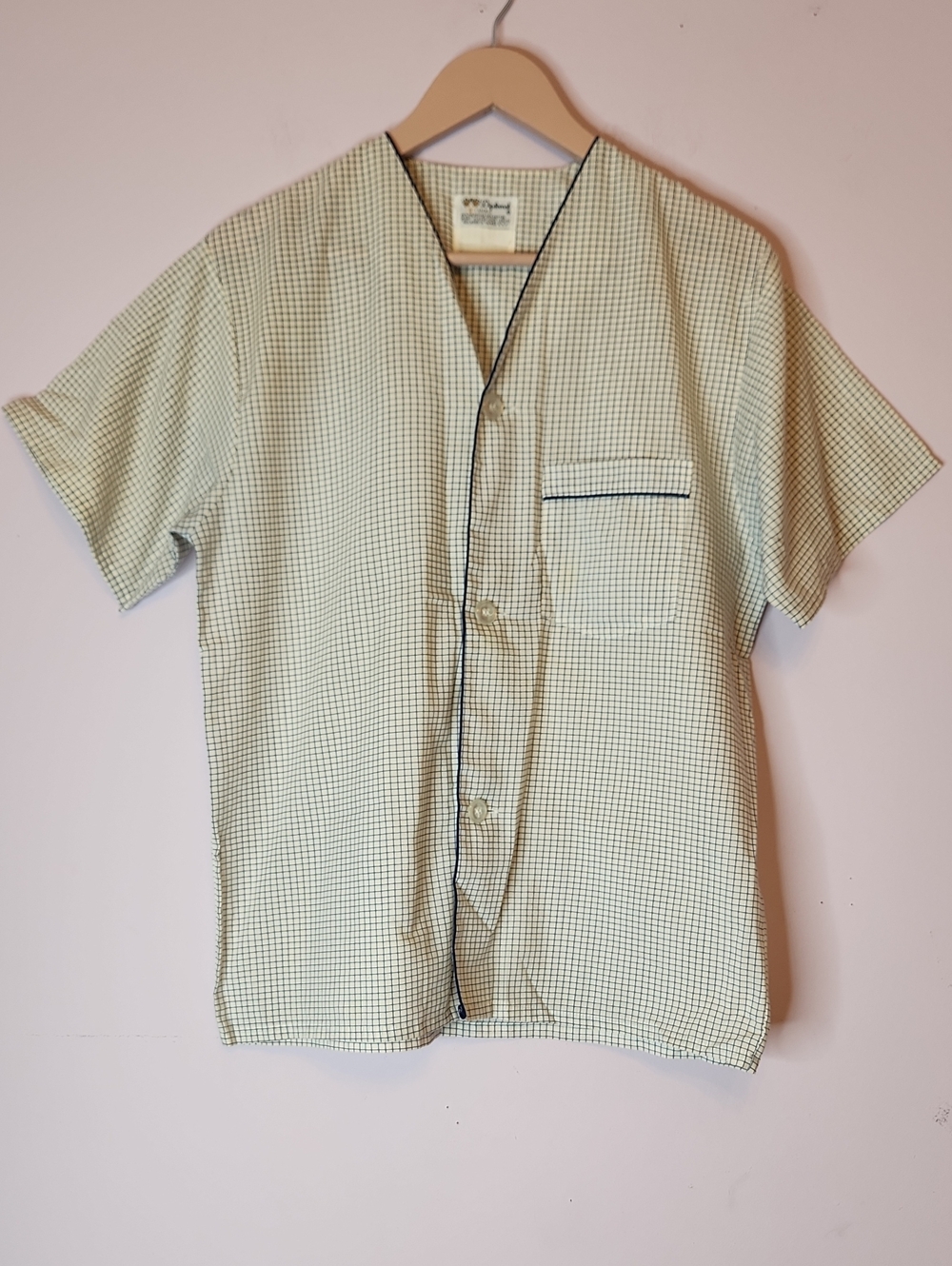 VTG DIPLOMAT Men's Pajama Top Short-Sleeve Checked Shirt with Contrast Piping, S